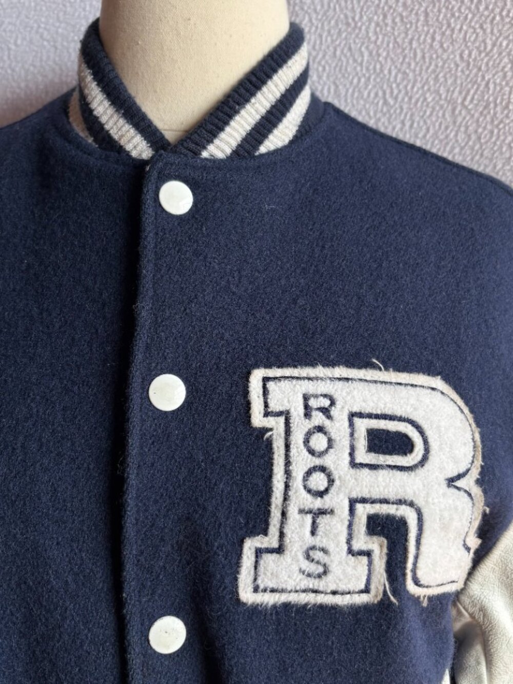 1990s Roots Canada Leather & Wool Letterman's Jacket - Picture 3 of 12